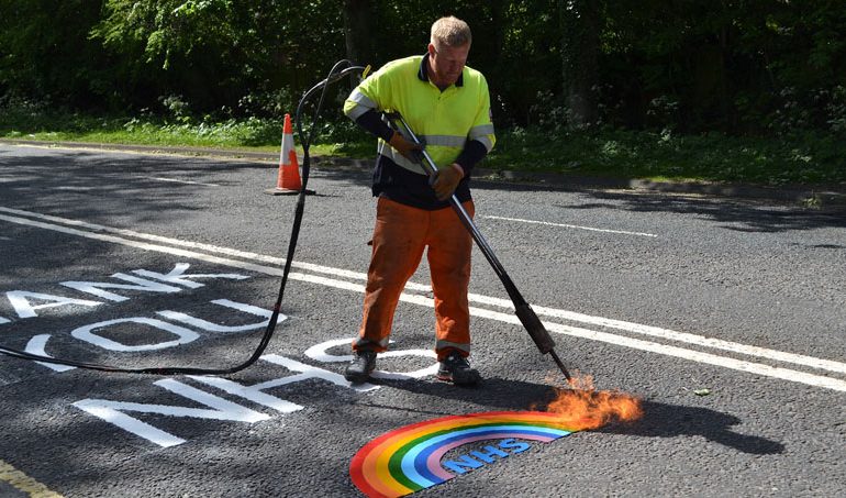Council creates rainbow road markings to thank NHS workers