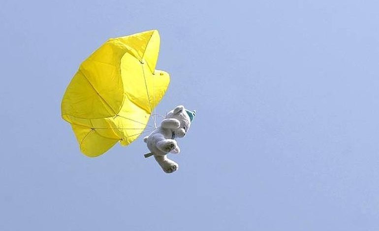 Parachuting teddy bears in Heighington!