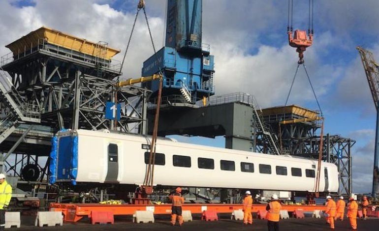 Aycliffe-bound Hitachi carriages arrive at Port of Tyne
