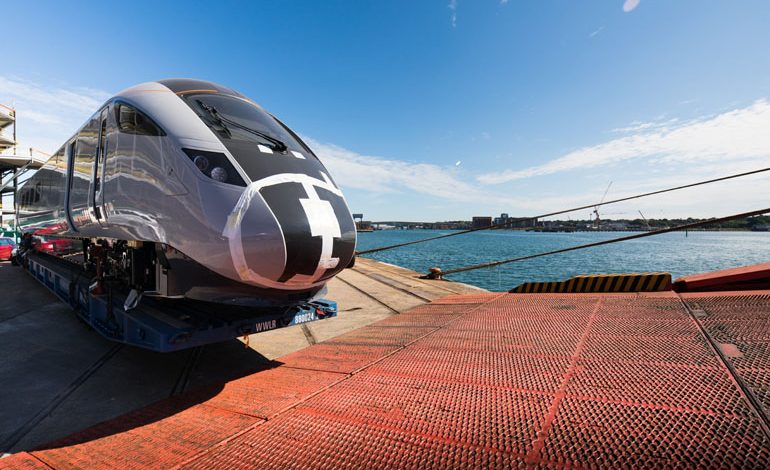 New Hitachi test train arrives in the UK after two-month journey from Japan